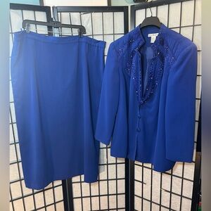 WOMEN FORMAL SKIRT SUIT 2P SET BLAZER/SKIRT BLUE LINED Beadings/Diamonds Sz 22W